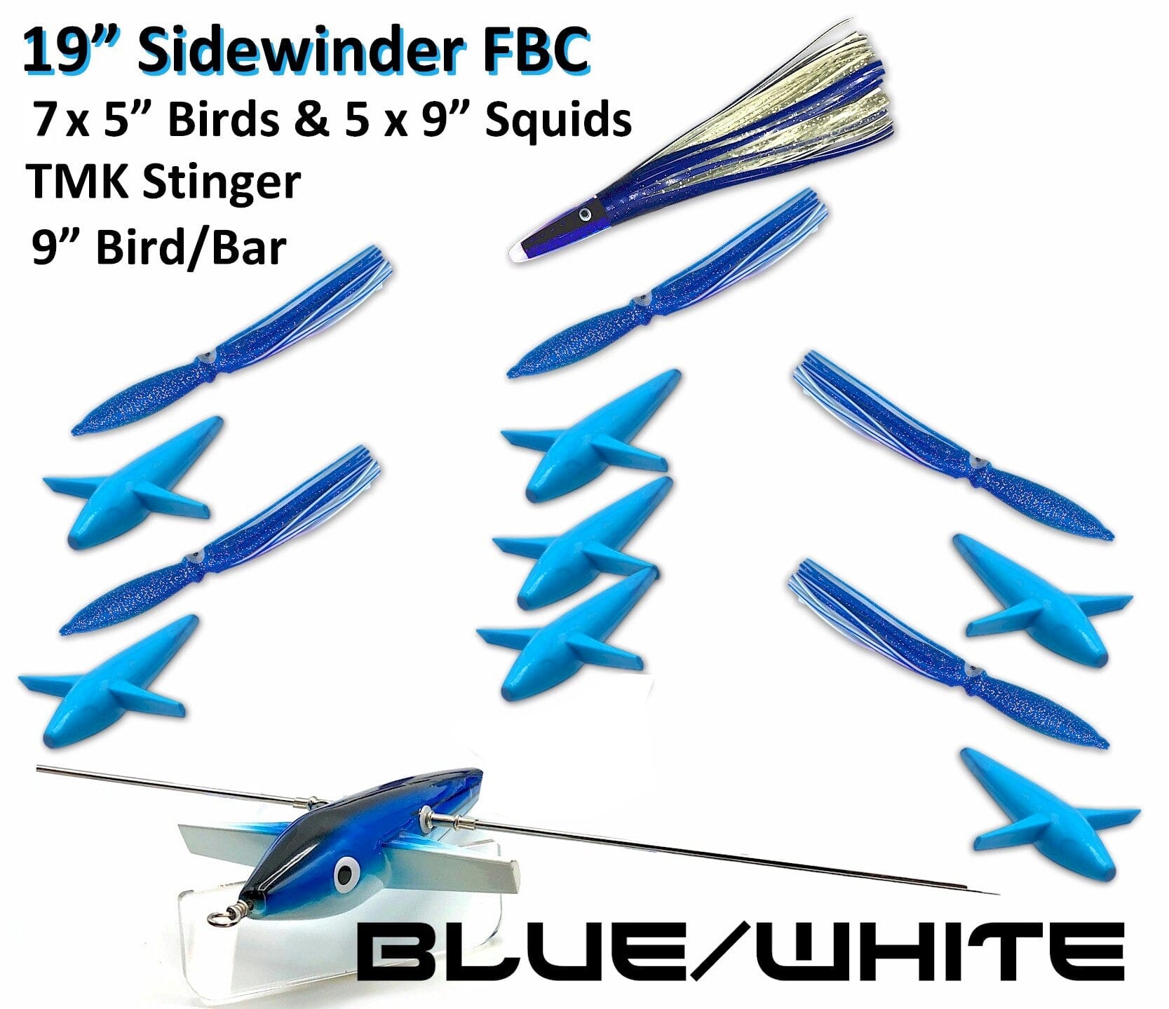 19" Sidewinder Directional Bar - Freaky Bird Bar Daisy Chains & Multi Bait Rigs Tormenter Ocean Blue/White Port