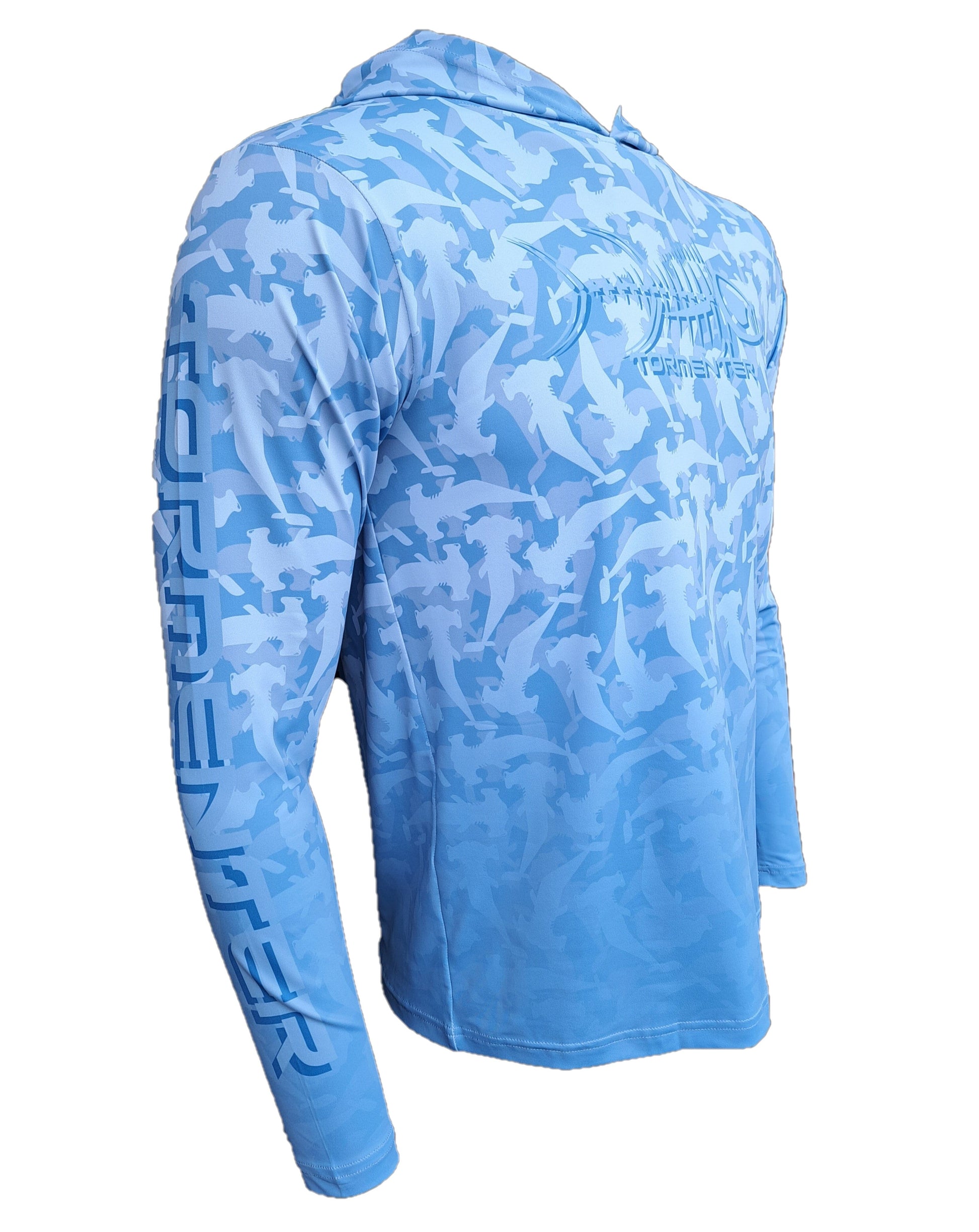 Hammerhead Camo Performance Hoodie - Blue Men's SPF Ocean Fishing Tops Tormenter Ocean