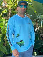 Fish Wrap Performance Hoodie -Marlin Hunt Blue Men's SPF Ocean Fishing Tops Tormenter Ocean 