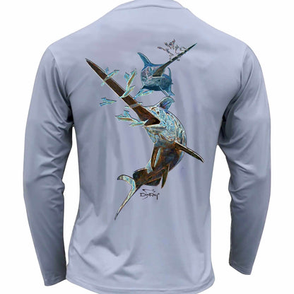 Men's Performance Shirt - Electric Fish – Swordfish Men's SPF Ocean Fishing Tops Tormenter Ocean Gray S 