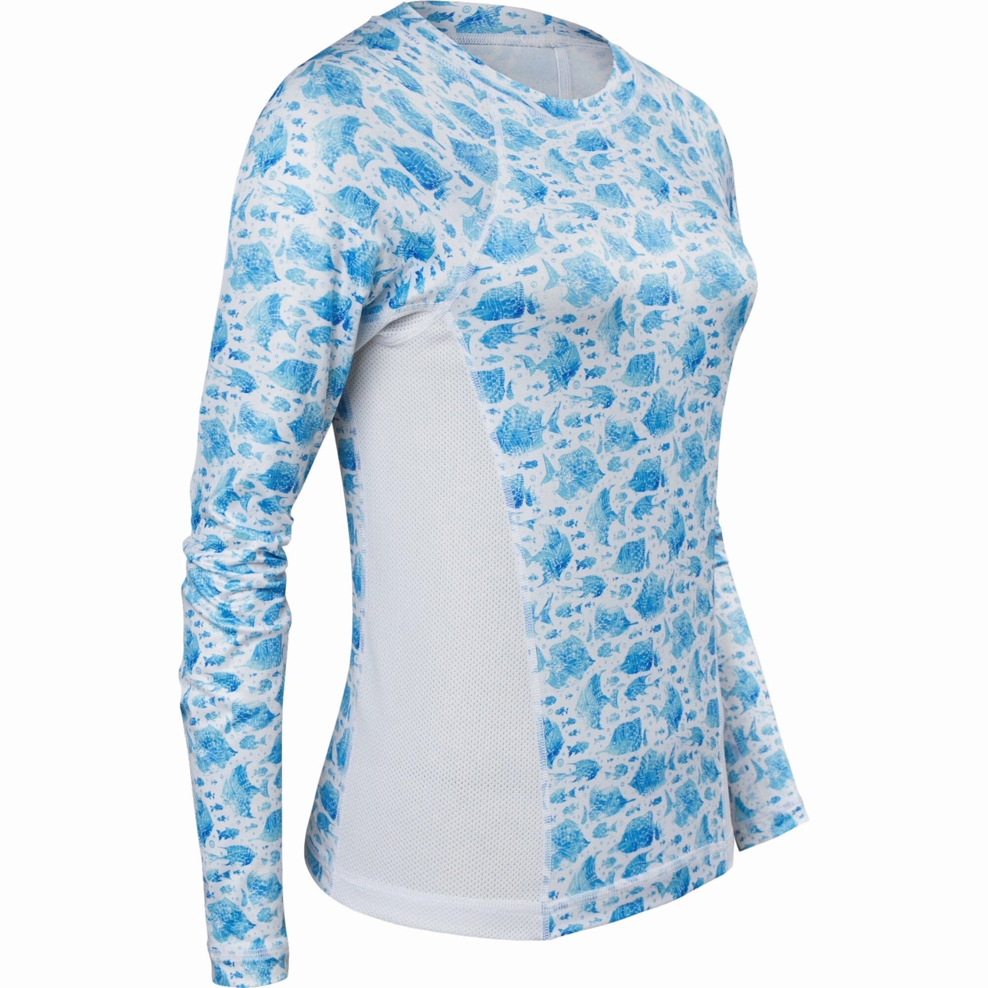 Women's Printed Performance Shirts - Angelfish White Ladies Printed SPF Tops Tormenter Ocean Angelfish White XXS