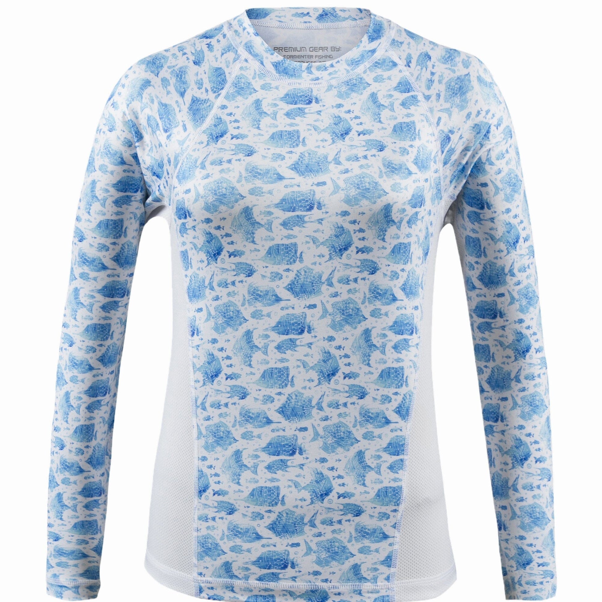 Women's Printed Performance Shirts - Angelfish White Ladies Printed SPF Tops Tormenter Ocean