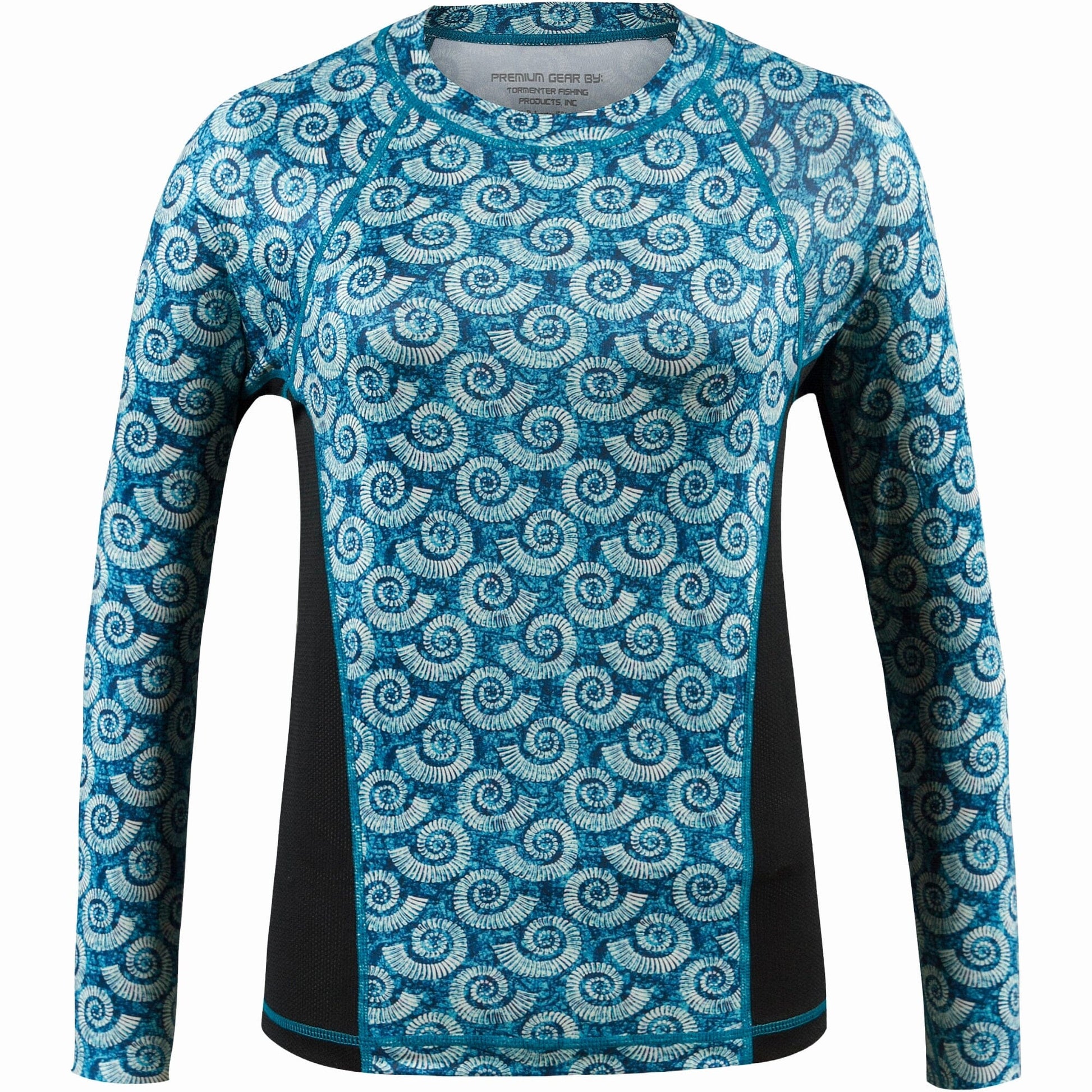 Women's Printed Performance Shirts - Nautilus Teal Ladies Printed SPF Tops Tormenter Ocean