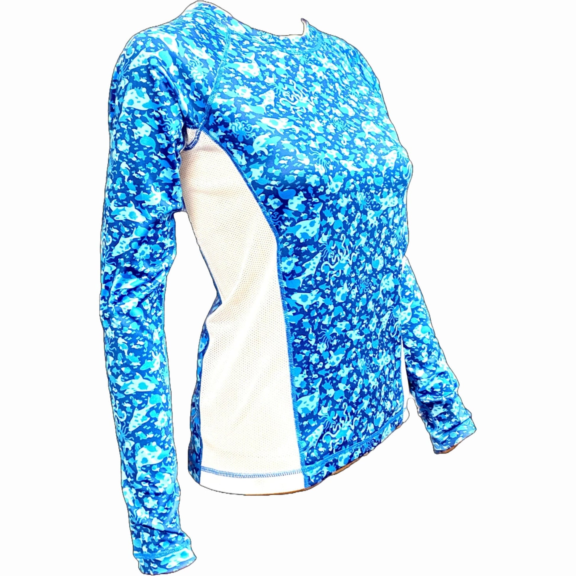 Women's Printed Performance Shirts - Sea Life Aqua Ladies Printed SPF Tops Tormenter Ocean Sea Life Aqua XXS