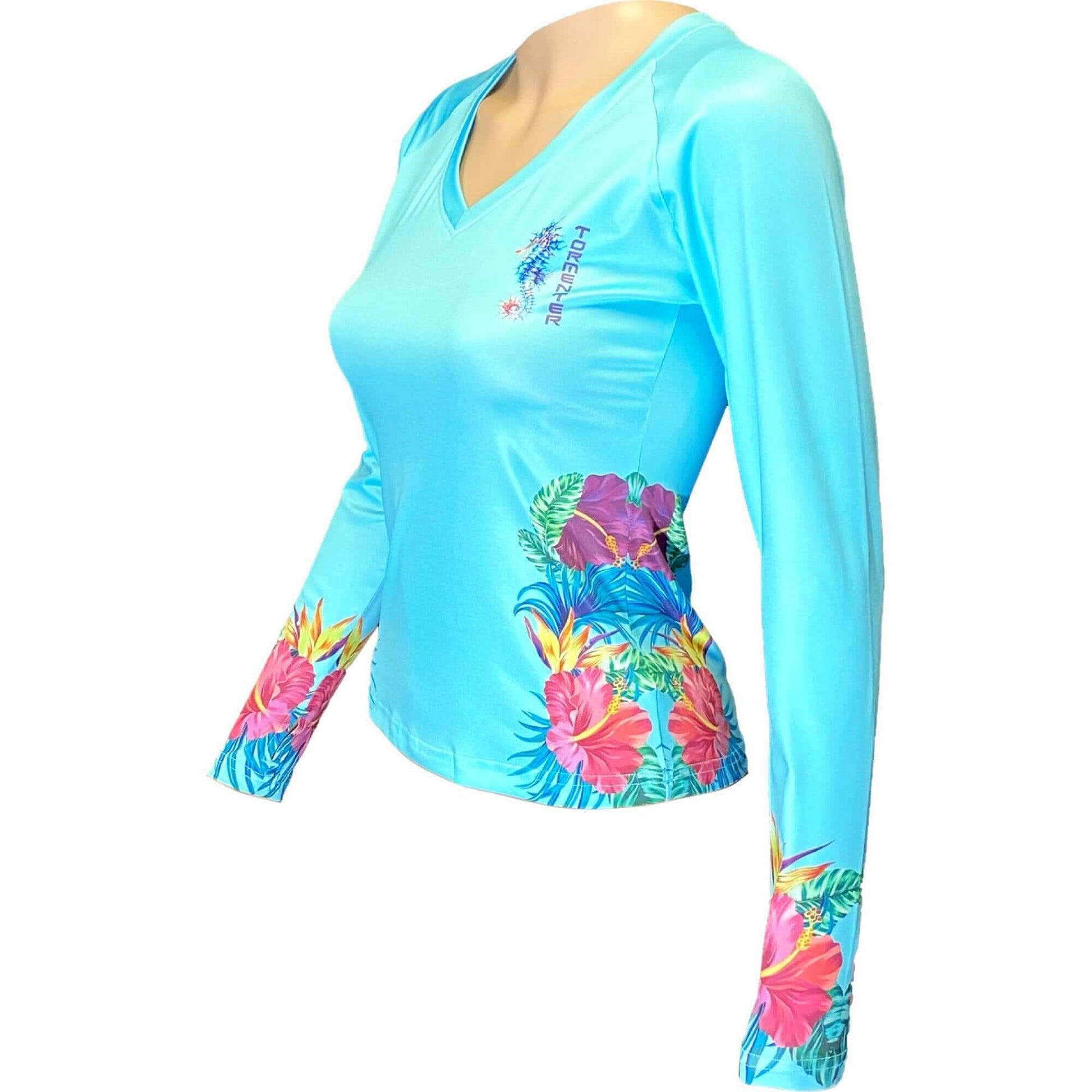 St. Croix V-Neck Performance Shirt- Sea Horse Tormenter Ocean