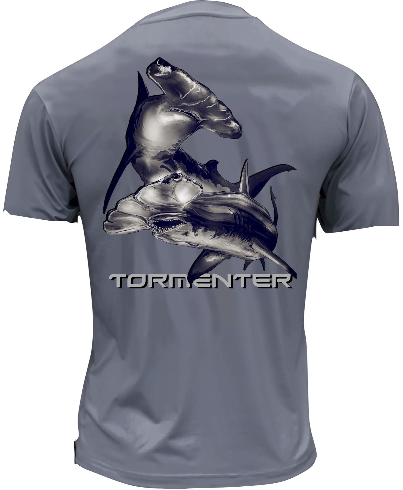 Men's Performance Short Sleeve Tee Shirt-Hammerheads Charcoal Men's SPF Ocean Fishing Tops Tormenter Ocean