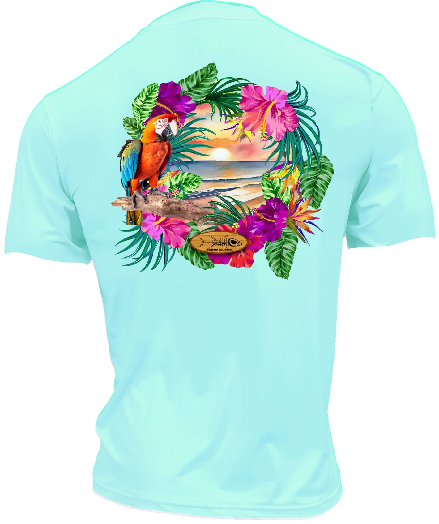 Men's Performance Short Sleeve Tee Shirt-Parrot Wreath Seafoam Men's SPF Ocean Fishing Tops Tormenter Ocean