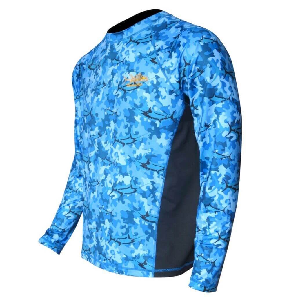 Marlin Blue Camo SPF Fishing Shirt - Sale Men's SPF Ocean Fishing Tops Tormentor Ocean 