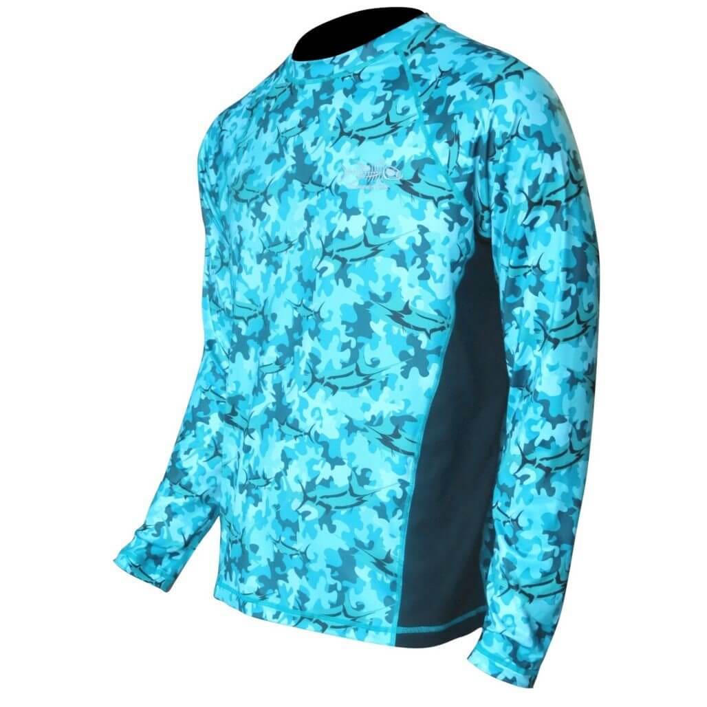 Marlin Camo Teal SPF Fishing Shirt - Sale Men's SPF Ocean Fishing Tops Tormenter Ocean 