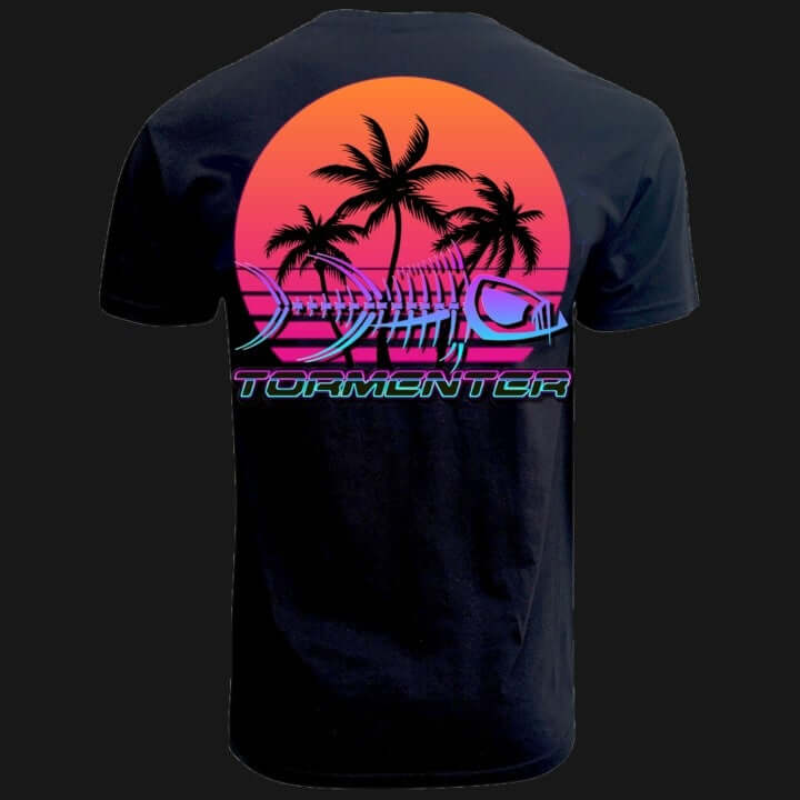 Retro Sunset Men's Fishing T-Shirt, Black / L