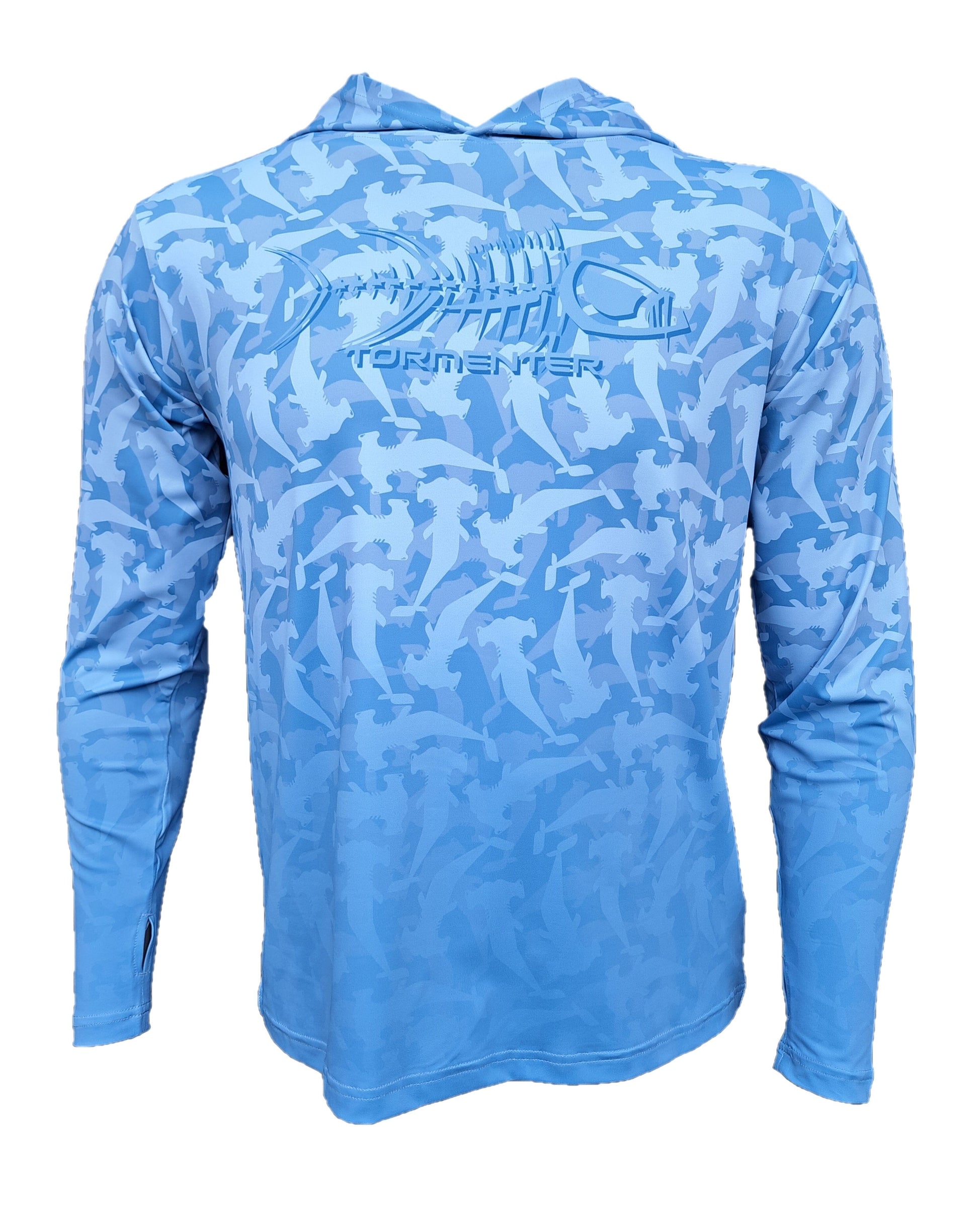 Hammerhead Camo Performance Hoodie - Blue Men's SPF Ocean Fishing Tops Tormenter Ocean 