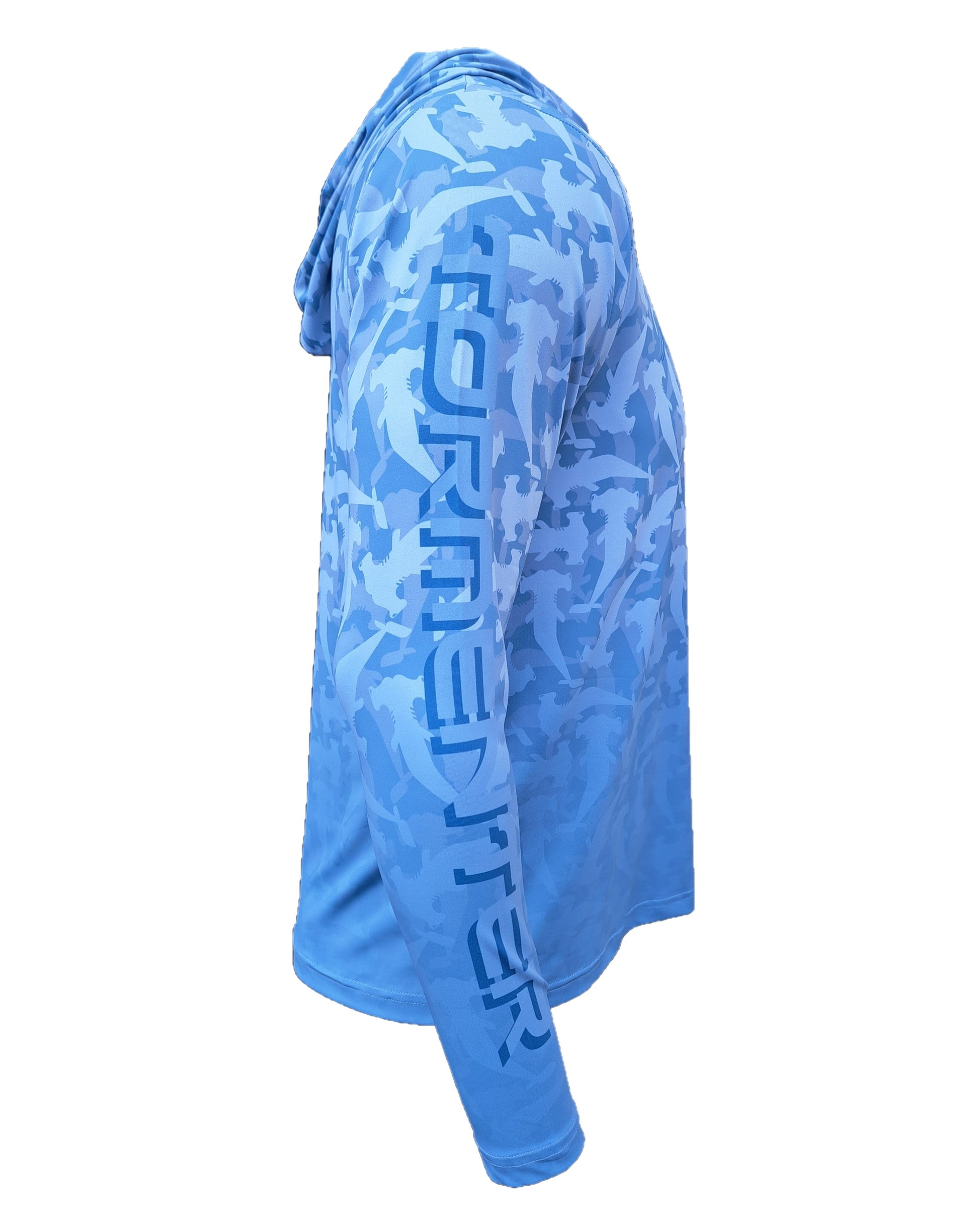Hammerhead Camo Performance Hoodie - Blue Men's SPF Ocean Fishing Tops Tormenter Ocean 