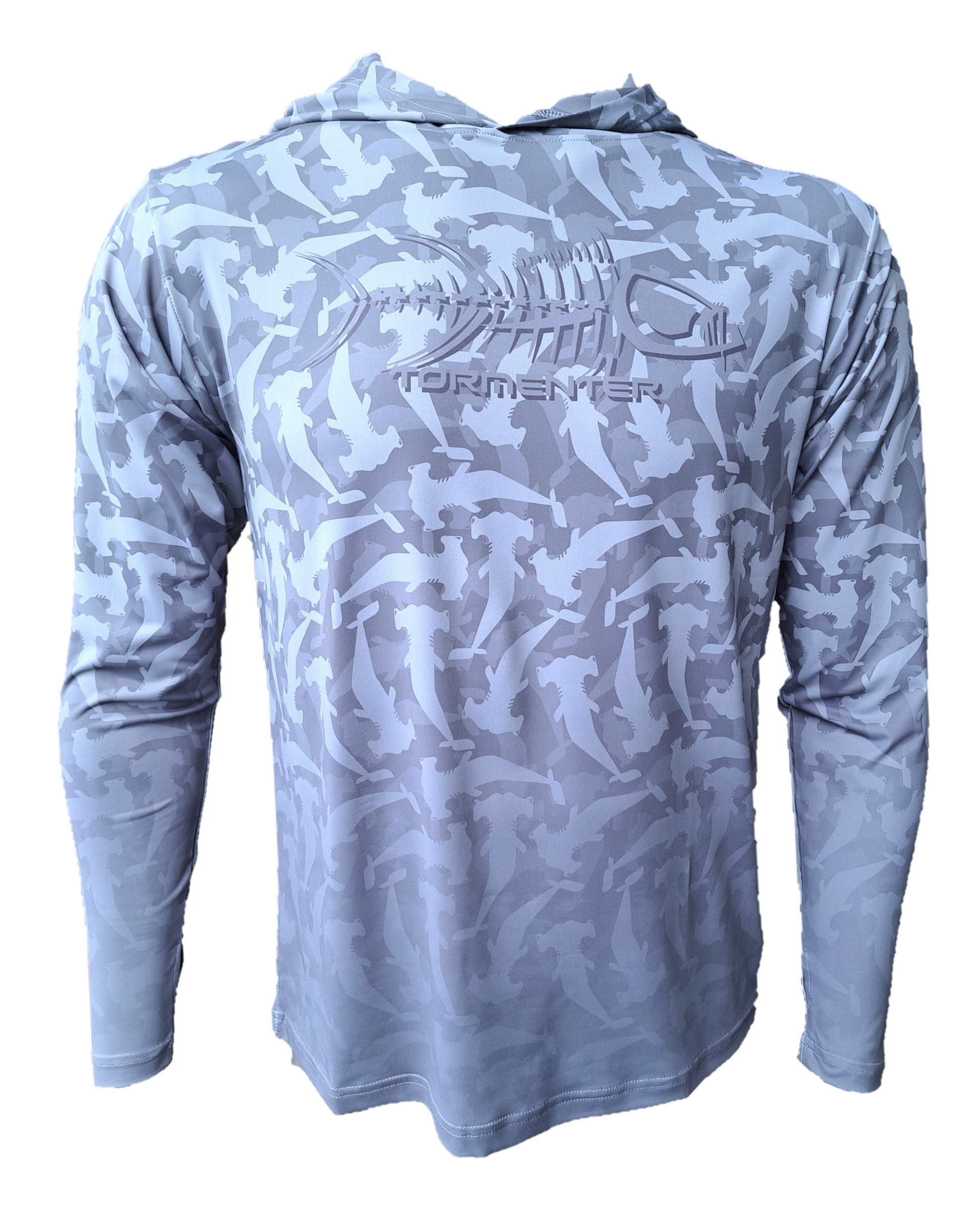 Hammerhead Camo Performance Hoodie - Gray Men's SPF Ocean Fishing Tops Tormenter Ocean 