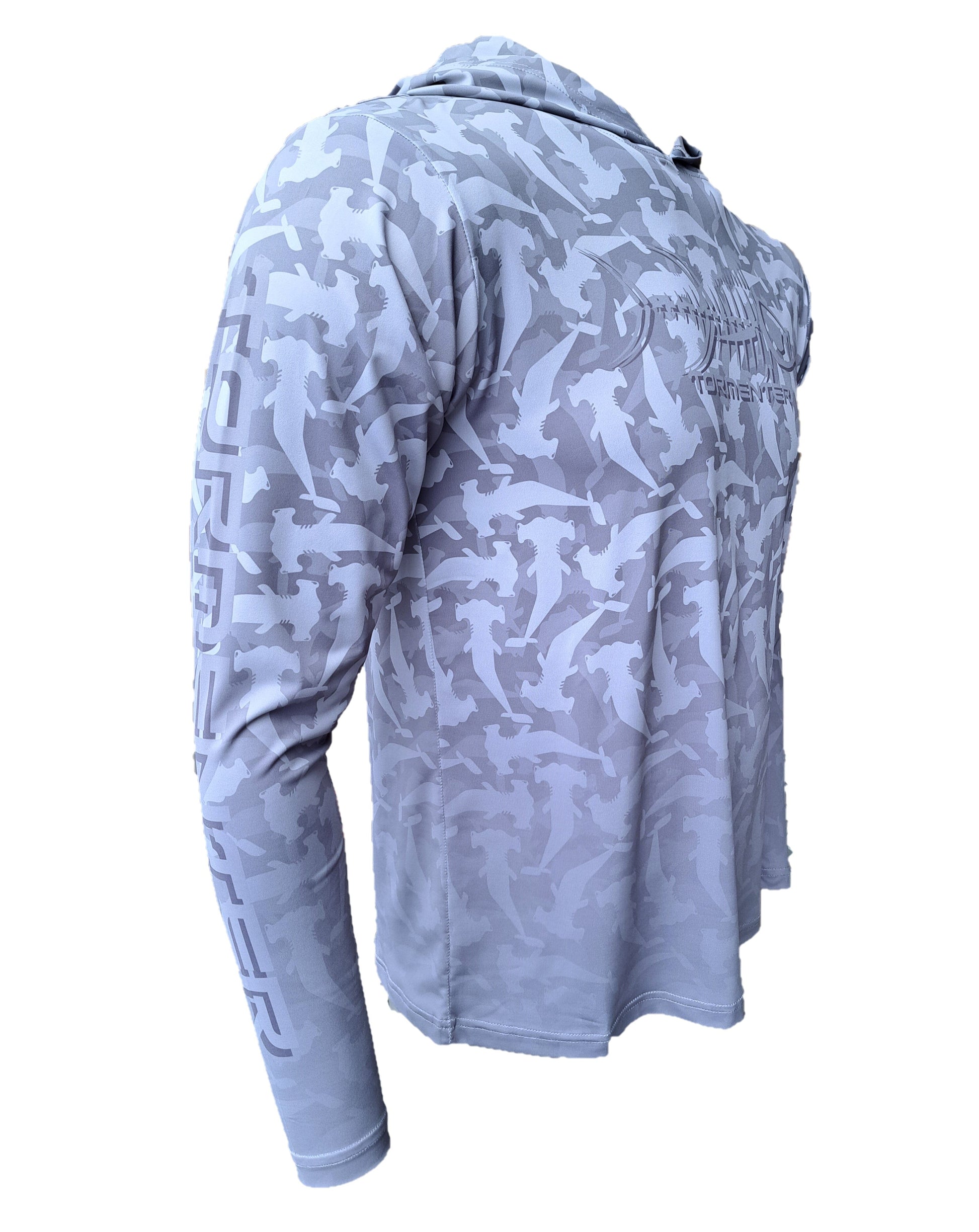 Hammerhead Camo Performance Hoodie - Gray Men's SPF Ocean Fishing Tops Tormenter Ocean 