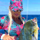 Hibiscus Black Fishing Hat Head Gear Tormenter Ocean 