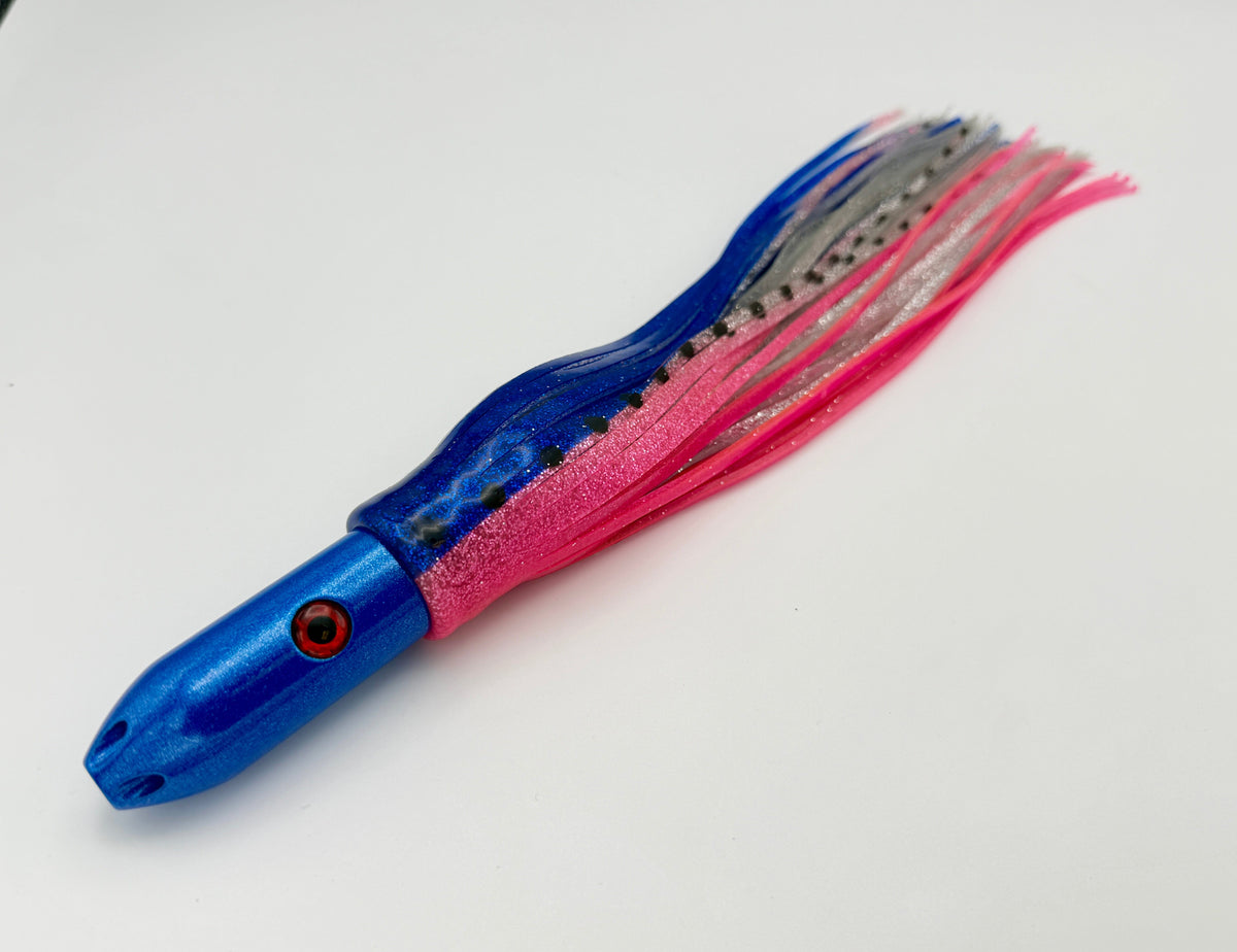 Super Smoker - HEADS UP! -30 Year Anniversary Limited Edition Chromed & Aluminum Trolling Lures Tormenter Ocean Fishing Gear Pink/Blue Rigged - w/ 5 x 13" Bag 