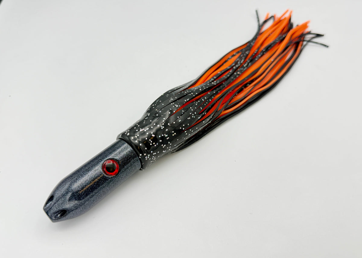 Super Smoker - HEADS UP! -30 Year Anniversary Limited Edition Chromed & Aluminum Trolling Lures Tormenter Ocean Fishing Gear Black/Orange Rigged - w/ 5 x 13" Bag 