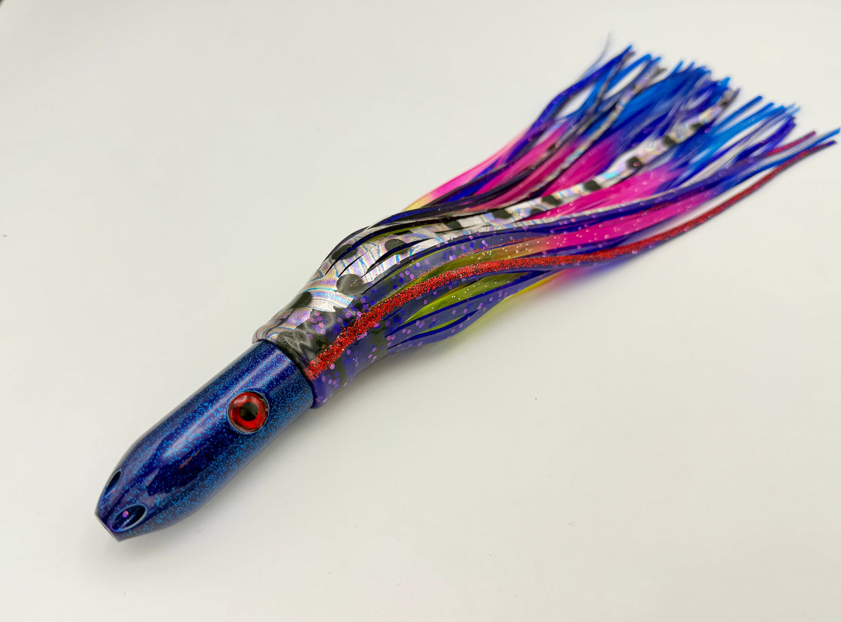 Super Smoker - HEADS UP! -30 Year Anniversary Limited Edition Chromed & Aluminum Trolling Lures Tormenter Ocean Fishing Gear Rainbow Purple Rigged - w/ 5 x 13" Bag 