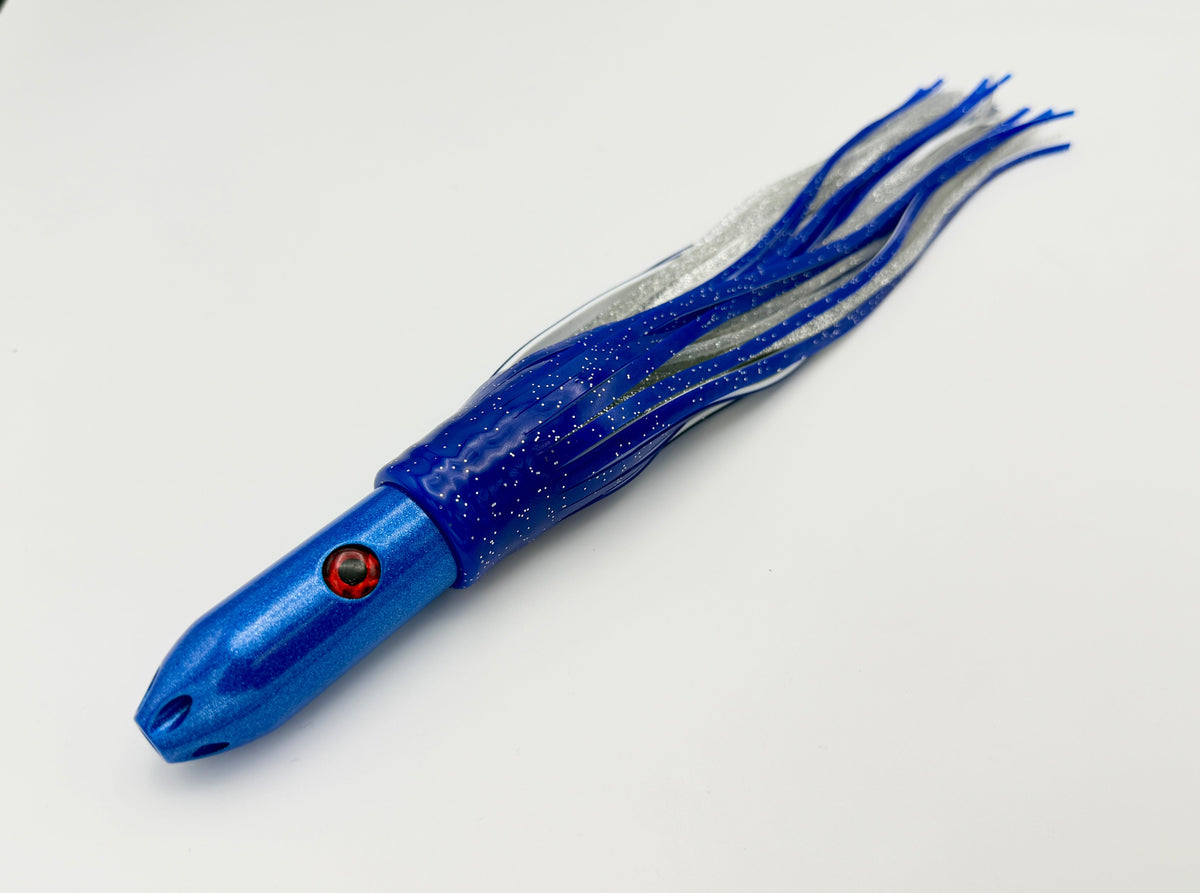 Super Smoker - HEADS UP! -30 Year Anniversary Limited Edition Chromed & Aluminum Trolling Lures Tormenter Ocean Fishing Gear Blue/Silver Rigged - w/ 5 x 13" Bag 