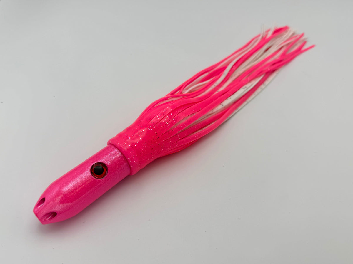 Super Smoker - HEADS UP! -30 Year Anniversary Limited Edition Chromed & Aluminum Trolling Lures Tormenter Ocean Fishing Gear Pink/White Rigged - w/ 5 x 13" Bag 