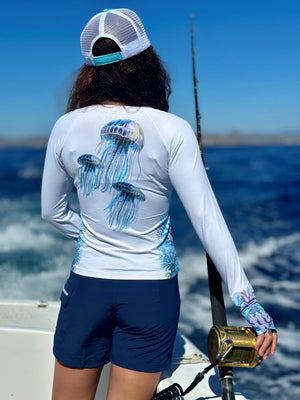 St. Croix V-Neck Performance Shirt- Jellyfish Aqua Tormenter Ocean 
