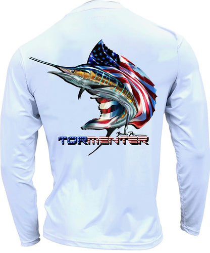 Men's Performance Shirt- Sailing Patriot Men's SPF Ocean Fishing Tops Tormenter Ocean 