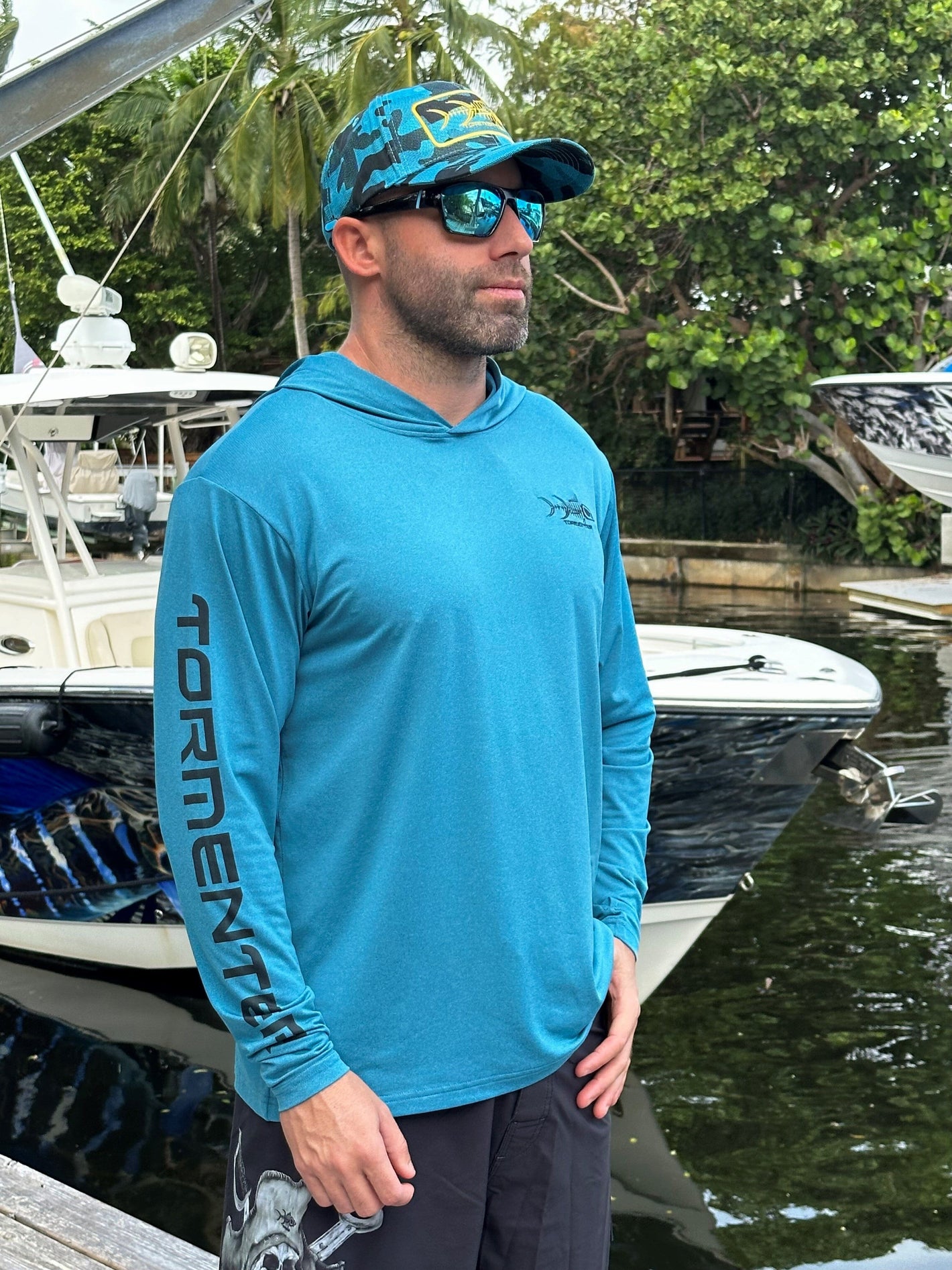 Heather Performance Hoodie - Teal Men's SPF Ocean Fishing Tops Tormenter Ocean S Teal 