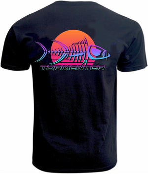 Men's Performance Short Sleeve Tee Shirt-Retro Sunset Black Men's SPF Ocean Fishing Tops Tormenter Ocean 