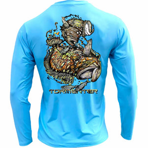 Men's Performance Shirt- Flounder Men's SPF Ocean Fishing Tops Tormenter Ocean Blue S