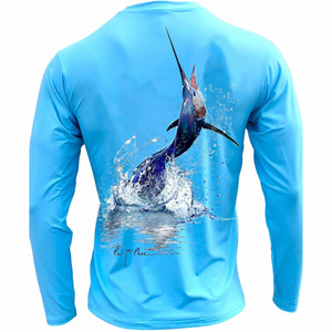 Men's Performance Shirt- Sailfish Jumping Men's SPF Ocean Fishing Tops Tormenter Ocean Blue S 