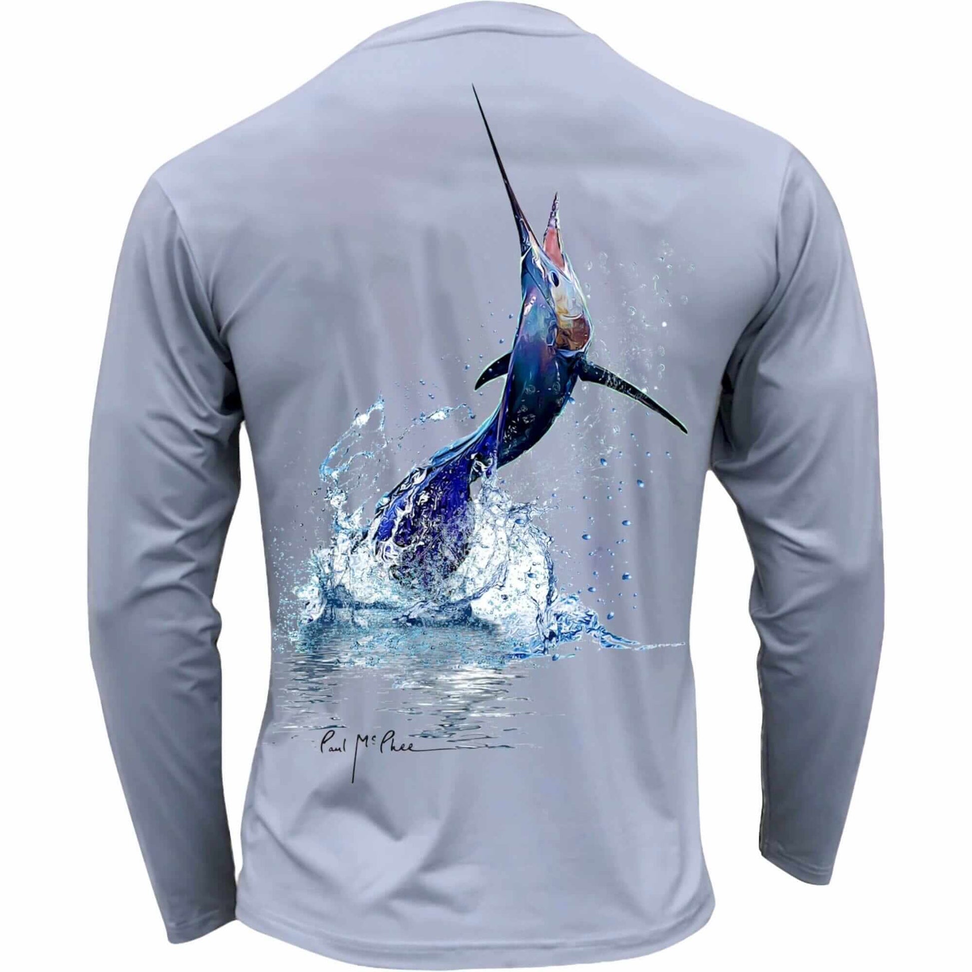 Men's Performance Shirt- Sailfish Jumping, Gray / M
