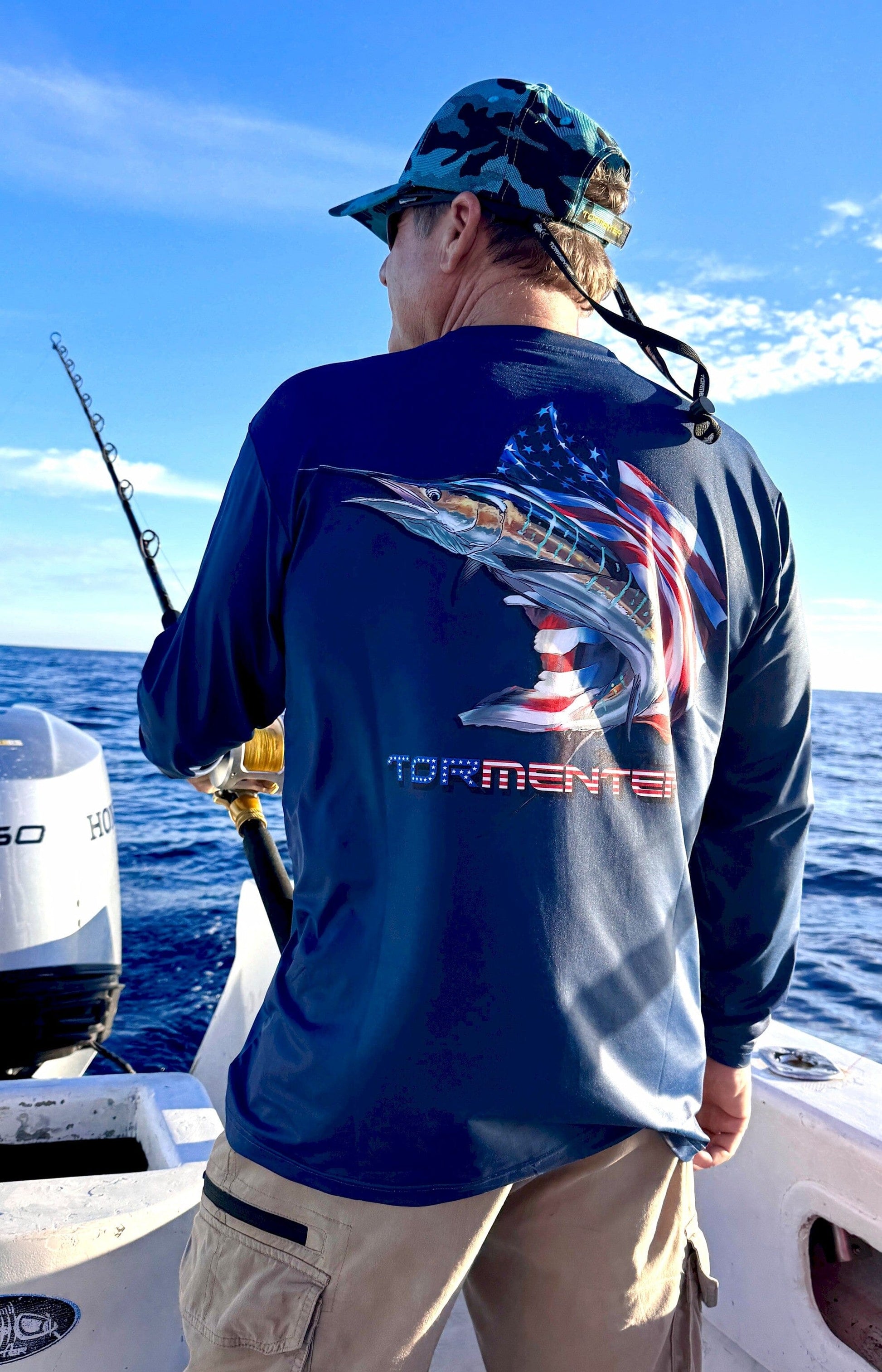 Men's Performance Shirt- Sailing Patriot Men's SPF Ocean Fishing Tops Tormenter Ocean 