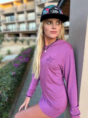 Ladies Heathered Hooded SPF Shirt - Plum Ladies' SPF Shirt Rash Guard Tormenter Ocean 