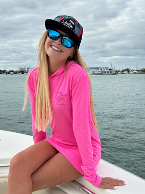 Ladies Heathered Hooded SPF Shirt - Berry Ladies' SPF Shirt Rash Guard Tormenter Ocean 