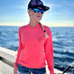 Ladies Heathered Hooded SPF Shirt - Coral Ladies' SPF Shirt Rash Guard Tormenter Ocean 
