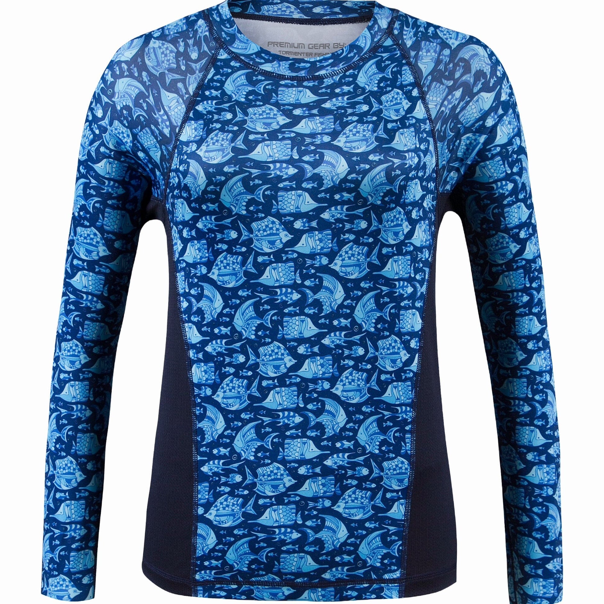 Women's Printed Performance Shirts - Angelfish Navy Ladies Printed SPF Tops Tormenter Ocean 