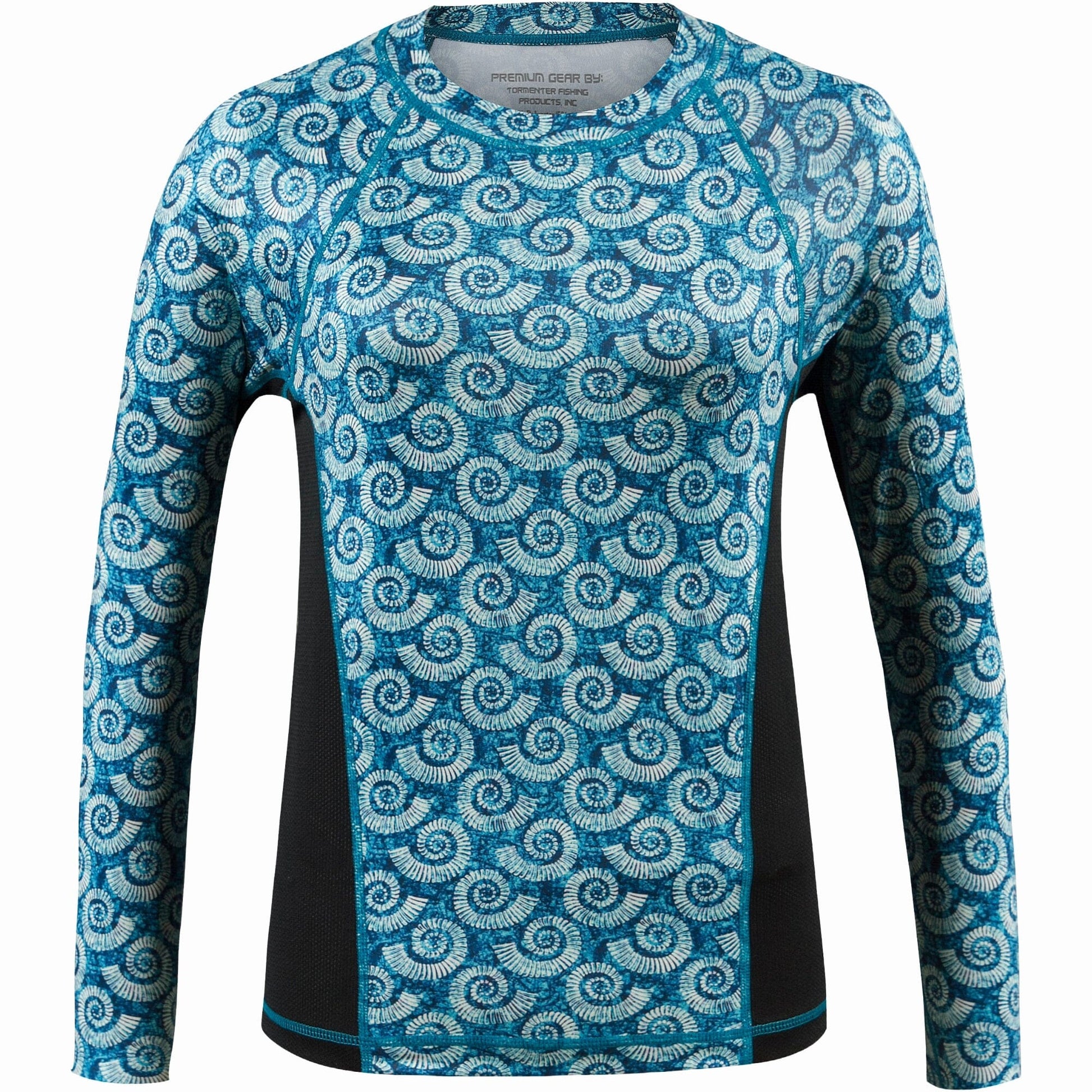 Women's Printed Performance Shirts - Nautilus Teal Ladies Printed SPF Tops Tormenter Ocean 