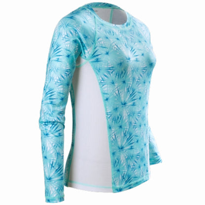 Women's Printed Performance Shirts - Palm Blossoms Ladies Printed SPF Tops Tormenter Ocean Palm Blossoms XXS 