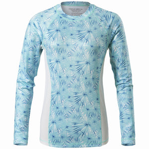Women's Printed Performance Shirts - Palm Blossoms Ladies Printed SPF Tops Tormenter Ocean 