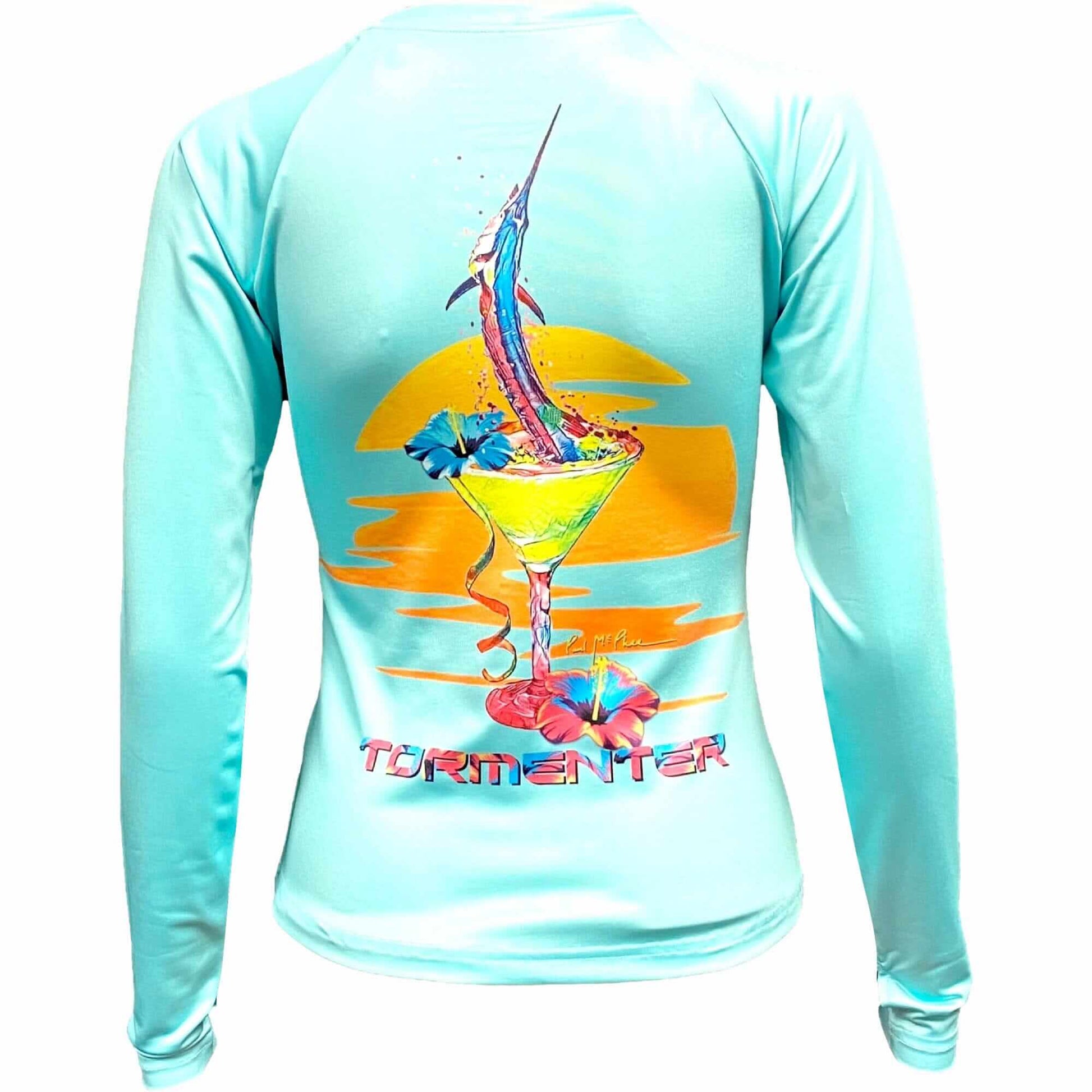 St. Croix V-Neck Performance Shirt- Marlin Martini Tormenter Ocean Seafoam XS 