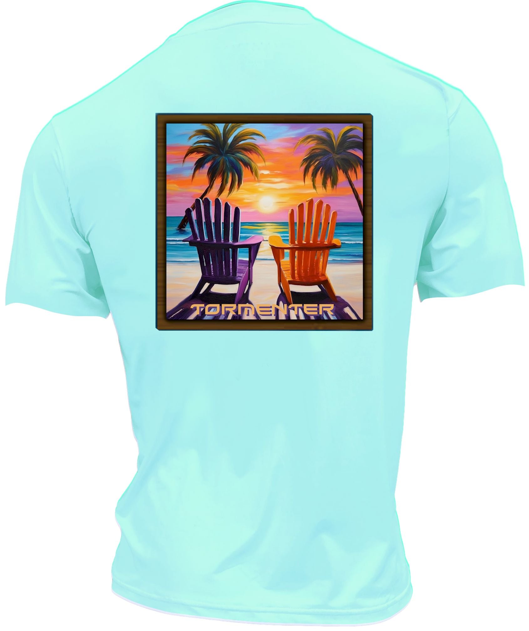 Men's Performance Short Sleeve Tee Shirt-Adirondack Chairs Seafoam Men's SPF Ocean Fishing Tops Tormenter Ocean 