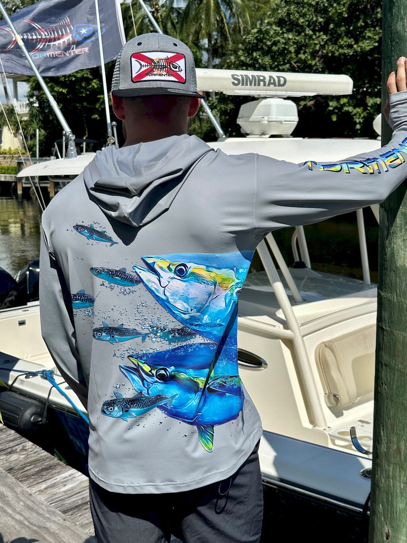 Fish Wrap Performance Hoodie -Tuna Chase Gray Men's SPF Ocean Fishing Tops Tormenter Ocean 