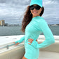 Ladies Heathered Hooded SPF Shirt - Mint Ladies' SPF Shirt Rash Guard Tormenter Ocean 