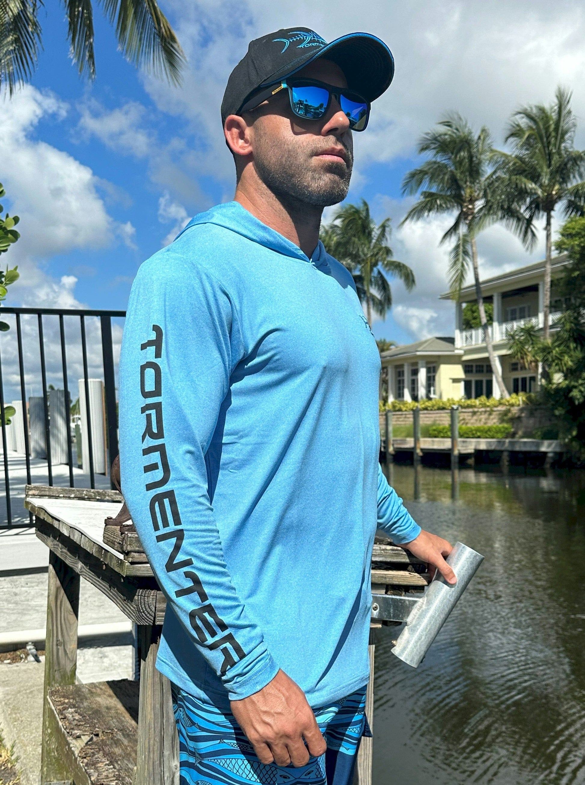 Heather Performance Hoodie - Blue - Only $44.99! Men's SPF Ocean Fishing Tops Tormenter Ocean 