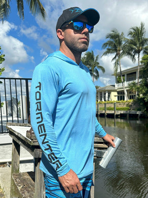Heather Performance Hoodie - Blue - Only $44.99! Men's SPF Ocean Fishing Tops Tormenter Ocean 