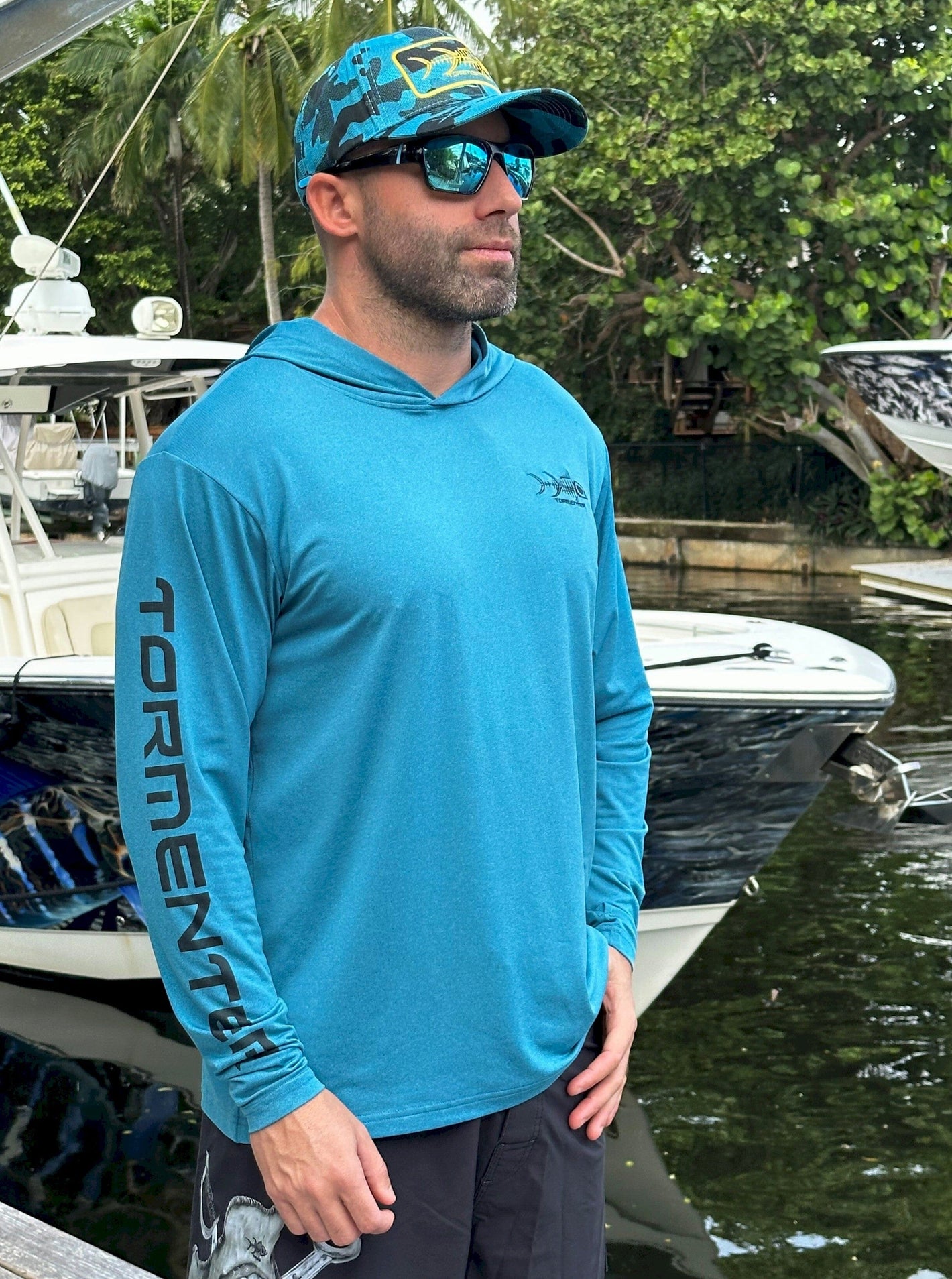 Heather Performance Hoodie - Teal - Only $44.99! Men's SPF Ocean Fishing Tops Tormenter Ocean 