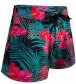 Women's Hibiscus Boardshorts - Black Ladies Board Shorts Tormenter Ocean 0 