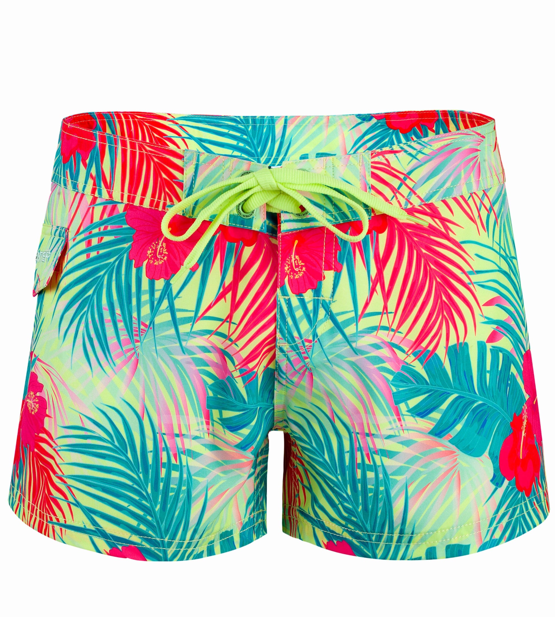 Women's Hibiscus Boardshorts - Yellow Ladies Board Shorts Tormenter Ocean 