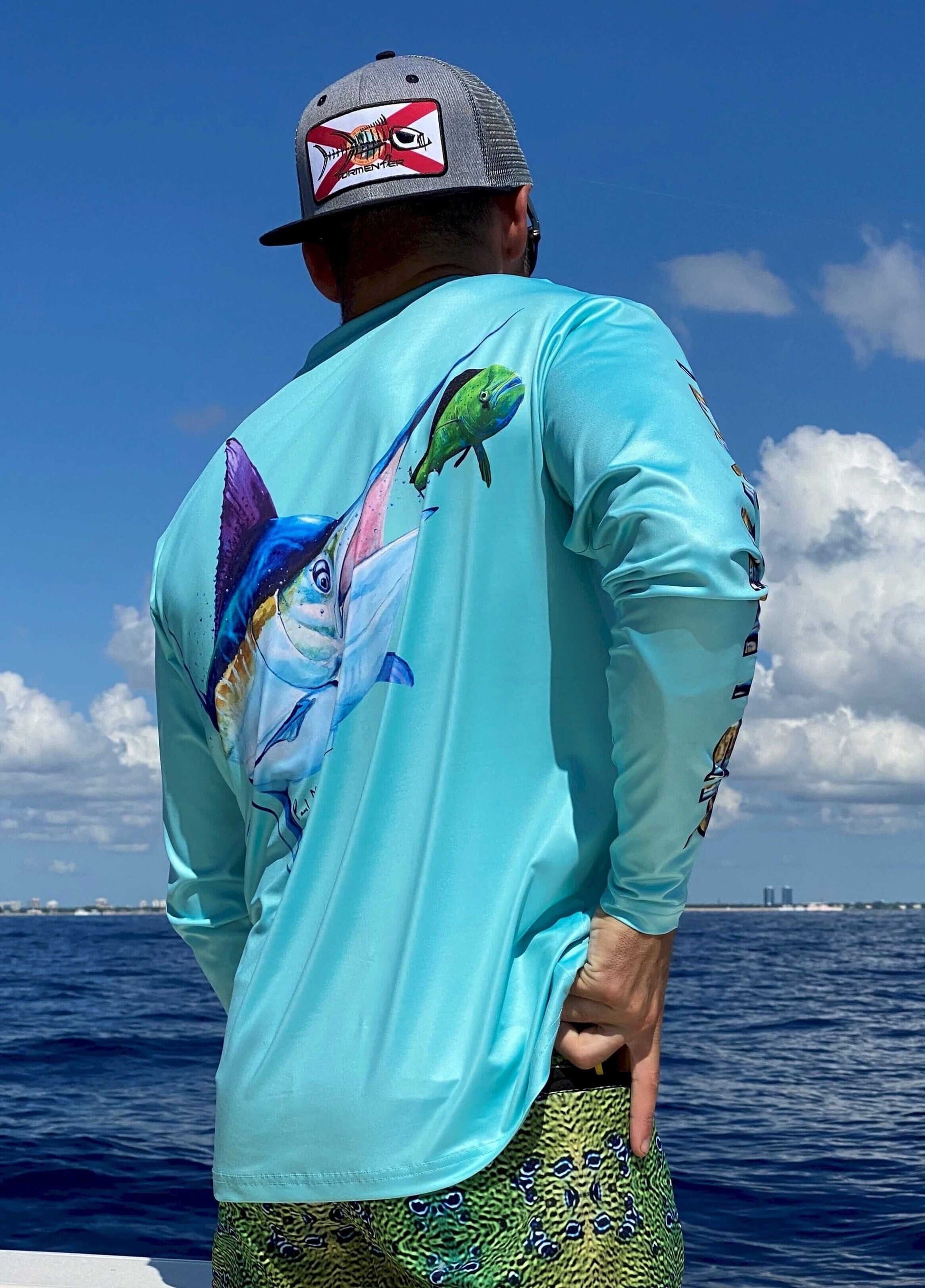 Men's Performance Shirt- Marlin on Mahi Men's SPF Ocean Fishing Tops Tormenter Ocean 