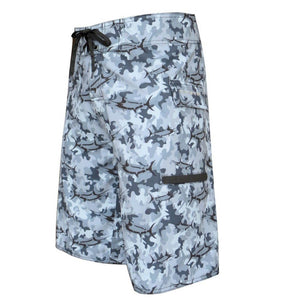 4x4 - 8 Way Stretch Board Shorts - Marlin Camo Gray 4X4 Performance Board Shorts Tormenter Ocean 